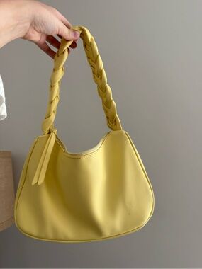 Braided Handle Yellow Shoulder Bag